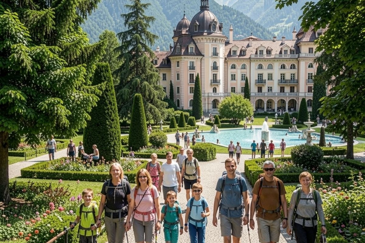 Famiglie in escursione nel parco asburgico di Levico Terme